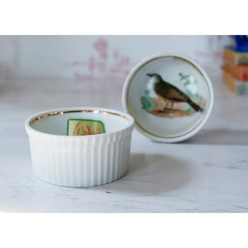 VTG Louis Lourioux France Bird Ramekins Set of 2 Cottage Farmhouse Bakeware Bowl